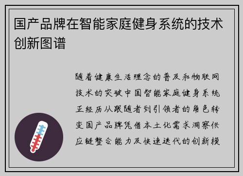 国产品牌在智能家庭健身系统的技术创新图谱